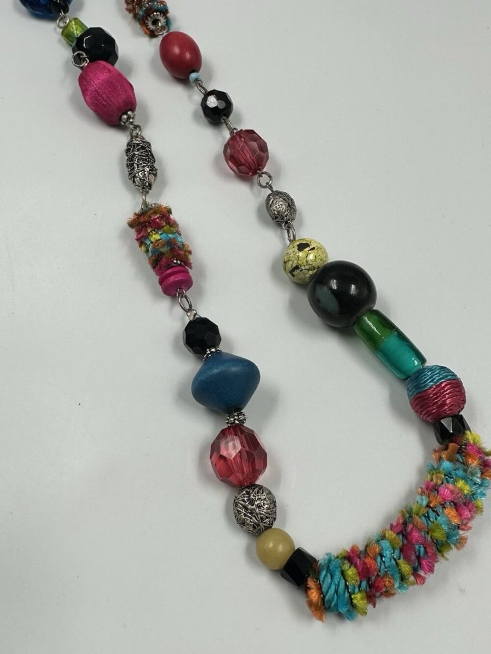Chicos Necklace Multicolor Beads Mixed Media Long Boho Statement Eclectic